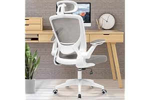 KERDOM Silla de Oficina ergonómica, Transpirable con reposacabezas Ajustable, reposabrazos, función basculante hasta 135°, Silla ejecutiva de Malla