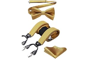 HISDERN Bretelle da Uomo Paisley Bretelle Uomo Eleganti Regolabile 6 Clips di e Forma a Y Elastica Bretelle Papillon e Fazzoletto da Taschino Set