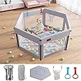 EAQ Baby Playpen Foldable, Playpen for Baby and Toddlers with Breathable Mesh Walls, Sturdy Safety Playpen with Fitted playpen mat for Indoor and Outdoor, Baby Playpen with Travel Bag