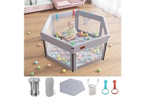 EAQ Baby Playpen Foldable, Playpen for Baby and Toddlers with Breathable Mesh Walls Fitted mat for Indoor and Outdoor