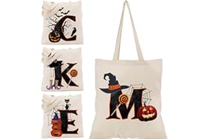 GENERIC Halloween Initial Tote Bags Gifts for Girl Boy - 15"x16" Personalised Trick or Treat Bag Pumpkin Party Canvas Shoulder Bag C1