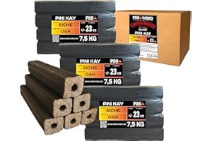 PINI Kay Briquetas de madera de roble, 23 cm de largo, cuadradas con agujero de tracción, 22,5 kg, briquetas de madera dura, briquetas de madera de roble, chimenea, horno y barbacoa
