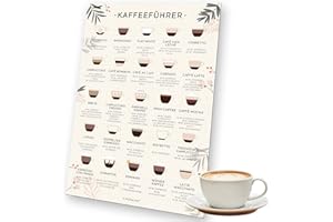 ‎KYONANO KYONANO Barista Zubehör, Kaffee Zubehör - Magnetischer Spickzettel Deutsch für 25 Kaffeerezepten - 21X32cm Coffee Guide Poster Kühlschrank - Espresso Zubehör, Kaffee Küchenbild, Coffee Ecke Deko