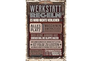 LUCKYLINDE Wetterfestes Alu-Dibond Werkstatt Schild - WERKSTATT Regeln und Gesetze - Lustiger Spruch, Garagen und Schrauber Deko - 30 x 20 cm
