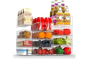 Finew Fridge Organiser Set of 12 (4 Small / 4 Medium / 4 Large), Stackable Storage Bins, Clear Kitchen Organisation Containers for Pantry, Cupboards, Refrigerator, Bathroom - BPA Free