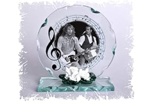 CELLINI Francis Rossi & Rick Parfitt Status Quo, B & W Photo, Cut Glass Round Plaque Special Occasion Limited Edition