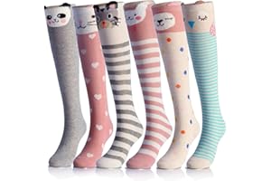 CISMARK Mädchen Kniestrümpfe 6 Paar für Kinder Geschenke Lange Lustige Kindersocken Tier Baumwolle Socken 3-12 Jahre
