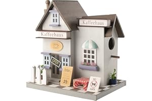 GARDIGO® Nichoir en Bois Style Café | Maison pour Oiseaux Suspendue | Idéal pour Jardin, Terrasse, Balcon | Abri et Mangeoire pour Petits Oiseaux | Design Élégant Blanc & Marron
