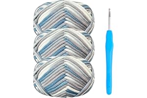 RENYIZ Pelote de laine épaisse pour crochet, 3 x 50 g, fil amigurumi pour débutants avec crochet de 4 mm, kit de démarrage facile à crocheter (mélange gris)