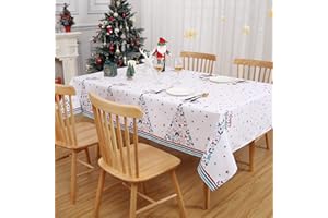 JOLLYTOP Obrus Boże Narodzenie dekoracja stołu wodoodporny obrus z choinką, obrus świąteczny zmywalny obrus na przyjęcie obiad kuchnia, szer. x dł. 137 cm x 200 cm, biały