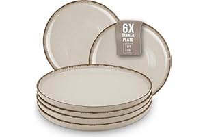 PURE LIVING INTERIOR DESIGN Rustic Modern Elegance - Stoneware Dinner Set for 6 - Stylish 6-Piece Large Plate Set, Dishwasher-Safe - Perfect for Everyday and Special Occasions - Pure Living in Beige