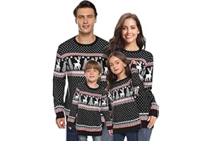Aottori Weihnachten Pullover Damen Weihnachtspullover Familie Set Rentiermuster Christmas Reindeer Strickpullover Unisex Christmas Sweater