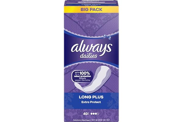 Always Dailies Extra Protect Long Plus Protège-slips, pour femme, (40 bandes), larges, respirants, flexibles et confortables, avec cœur absorbant