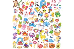 EFNHJF5 60 Stück Diamond Painting Kinder Tiere, Diamond Painting Aufkleber, Bastelset Mädchen 5 6 7 8 9 10 11 12 Jahre,Bastelset Kinder Spielzeug ab 5-12 Jahre,Geburtstagsgeschenk für Jungen und Mädchen
