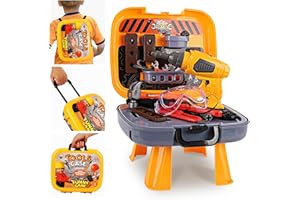 Hanmulee 45pcs Kids Tool Set, 4 In 1 Childrens DIY Toy Tool Kit with Electric Drill, Kids Workbench Pretend Play Tool Box for Age 3 4 5 6 7 Toddlers Boys