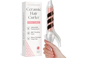 Lily England Hair Curling Wand 25mm, Ceramic Curling Tongs for Short to Long Hair, 100°C - 200°C Adjustable Temperature & Auto-Shut Off, Rose Gold Curler