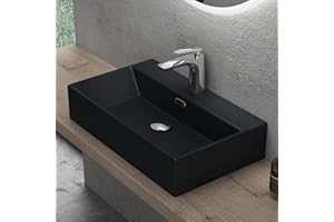 doporro Lavabo à Poser Noir Mat Vasque Suspendu en Céramique Lave Mains Rectangulaire de Qualité pour Salle de Bain 51x36x13cm Brüssel206