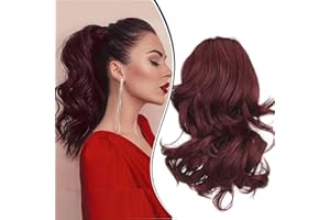 Dcbaboo Postiche Queue de Cheval Extension Cheveux Naturel Courts Ondulé Bouclés 45cm Rajout Ponytail Synthétique, Vin Rouge