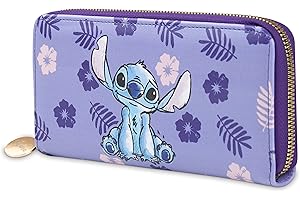 Disney Stitch Portefeuille Femme, Ado et Fille, Porte Monnaie Femme et Porte Carte Zippé (Violet Stitch)