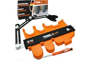 THORVALD Werkzeug Konturenlehre mit Feststeller & Winkelschablone - 25cm Konturlehre Konturen Schablone für Fliesen, Parkett, Laminat - Inkl. Tieflochmarker + Anleitung - Konturenabnehmer mit Schloss