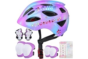 EllaSeek Kinder Fahrradhelm Knieschoner Protektoren Set Ellenbogenschützer Handgelenkschoner für 3-8 Jahre Mädchen Helm Skaterhelm mit DIY Aufklebern Für Jungen Skates Rollschuhe Skateboard Fahrrad