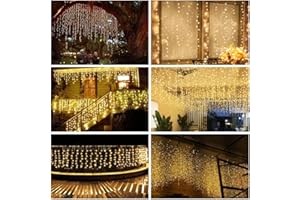 BLOOMWIN Guirnaldas Cortina de Luces 256 LED 6m*1m 6V Bajo Voltaje USB con Control Remoto 8 Modos Temporizador Ganchos Luces de Navidad Cadena para Navidad,Boda, Fiesta,Jardín,Ventana, Pared,Balcón