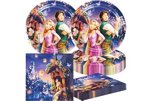 OMTO 40Pcs Rapunzel Party Supplies include 20 plates, 20 napkins for the Tangled birthday party decoration