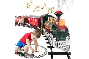 ATLASONIX Train Set - Electric Train Toy for Boys Girls w/Lights & Sound, Railway Kits w/Steam Locomotive Engine, Cargo Cars, 4 Horses & Tracks, for 3 4 5 6 7 8+ Year Old Kids