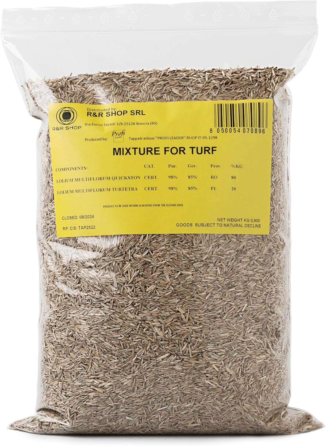 R&R SHOP - Semillas para césped resistente, ryegrass, de crecimiento rápido y transitable, aptas para todo tipo de terrenos (900gr - 35mq)