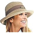 TOSKATOK® Ladies Womens Adjustable Summer Sun Hat Fashion Foldable Roll Brim Trilby Bowler Brown/Beige-A