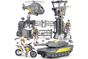 BODERAM Juegos de juguetes militar, vehículos militares, helicópteros, tanques, muñecos Acción soldados del ejército, accesorios de armas y equipos, motocicletas combate