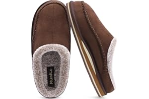 KuaiLu Zapatillas de soporte de arco para hombre Cómodo Interior Puntadas Hecho a mano MicrogamuzaZapatos de casa Ponerse Cálido Piel sintética Caucho Exterior