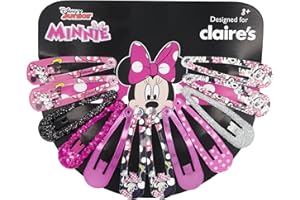 Claire's Disney© Minnie Mouse Pinces à cheveux scintillantes | Pour petites filles, enfants, bébé | âge 3+ | Pinces à cheveux | Cadeaux | Rose, blanc, noir | Set de 12 pièces