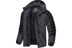 KEFITEVD Men's Waterproof Fleece Jackets Winter Warm Ski Raincoats Outdoor Thermal Coats with Detachable Hood