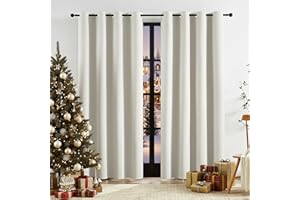 TREATMENTEX Ivory Linen Blackout Curtains 90 Inches Long for Living Room Thermal Insulated Noise Reducing Privacy Total Blackout Window Treatment Sets for Bedroom Grommet Top 2 Panels, 52" Wide