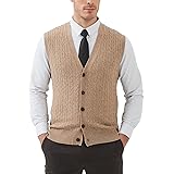 Kallspin Maglione Cardigan da Uomo con Scollo a V e Lavorazione a Cavo con Bottoni in Misto Lana