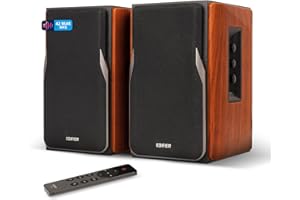 EDIFIER Studio R1380DB 2.0 Regallautsprecher-System 42 Watt mit Bluetooth 5.1. Infrarot-Fernbedienung und seitliche Regler für Bässe, Höhen und Lautstärke. Perfekt für TV, PC, Smartphone etc., Braun