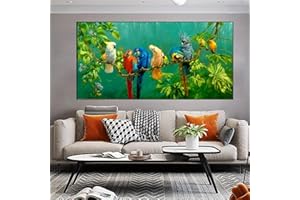 XIANGPEIFBH Art mural photos animaux sauvages perroquet toile peinture forêt tropicale tropicale affiche et impressions pour salon décor intérieur 70x140cm (28''x55') avec cadre