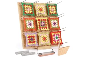 Coopay Grande Planche de Blocage Crochet, 33x33cm Pliable Bloqueur Granny Square Crochet, Planche Blocage Crochet Carré Granny en Bois, Accessoires de Crochet Tricot, avec 30 Tiges de Métal