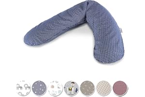 Theraline Cojín Original para Embarazadas y Lactancia, 190 cm, con Perlas, Incluye Funda de cojín de Lactancia, diseño de Lunares, Color Azul Marino