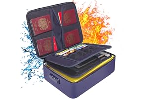 ENGPOW Fireproof Document Box Lockable File Storage Box 36x27x10cm Multi-function Organizer Bag Portable Carry Case Safe Bag for Storing Document Bills Jewelry Cards Passport Certificate