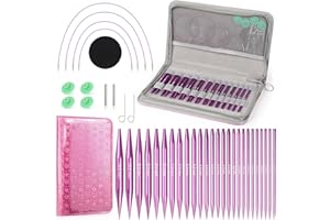Coopay Lot de 13 paires d'aiguilles à tricoter circulaires interchangeables, de 3 à 10 mm, en aluminium, avec sac de rangement, violettes