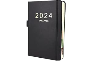 EARNING POWER Agenda académique 2024 A5 1 jour par page, agenda journalier 2024 de janvier 2024 à décembre 2024, planificateur journalier productivité A5 avec onglets mensuels, 400 pages (Noir)