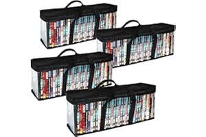 SILD Lot de 4 étuis de rangement empilables pour DVD, Blu-Ray, films, médias, jeux vidéo PS4, noir