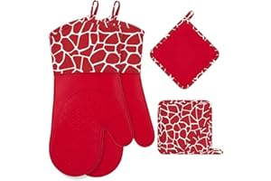Gesentur Guantes y agarraderas para Horno, Guantes Resistentes al Calor, Guantes de Silicona Antideslizantes, para cocinar, Hornear, Asar a la Parrilla (Red)