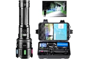 LEKIA Torcia LED Potente 500000 Lumens, Professionale Torcia LED Ricaricabile Type-C, 5 Modalità Tattica Torcia Militare Alta Potenza Torcia Elettrica Zoomabile, Impermeabile Per Campeggio Emergenza