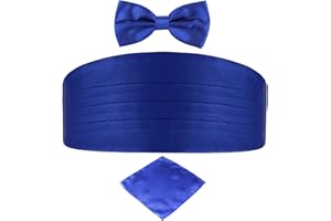 DonDon Set de tres piezas Caballero Faja de esmoquin Pajarita Pañuelo de bolsillo Color a juego Espléndido para ceremonias y ocasiones especiales