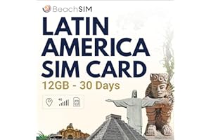 BeachSIM Tarjeta SIM Latinoamérica por 30 días. 12GB de Datos a velocidades 4G/5G. Solo SIM de Datos. Roaming Gratuito en Costa Rica, Brasil, Puerto Rico y más de 9 países de Latinoamérica.