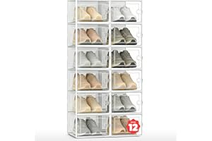 JUPPLIES Cajas de Zapatos Transparentes - Zapatero Plastico Apilable con Apertura Frontal, Ventilación y Sistema Antivuelco, Organizador de Zapatos con Montaje Fácil sin Herramientas (Pack de 12)