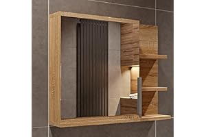 HAJDUK FURNITURE Modna i Funkcjonalna Sonoma Wisząca Szafka Łazienkowa 60x50 cm (Szer x Wys) z Lustrem i 5 Półkami Szafka Ścienna, Prawa